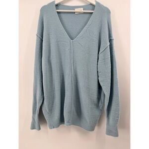 Wilfred Free Aritzia Light Blue V-Neck Oversized Textured Knit Sweater Small